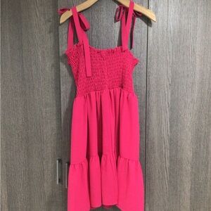 SHEIN Hot Pink Tie-Strap Smocked Tiered Dress